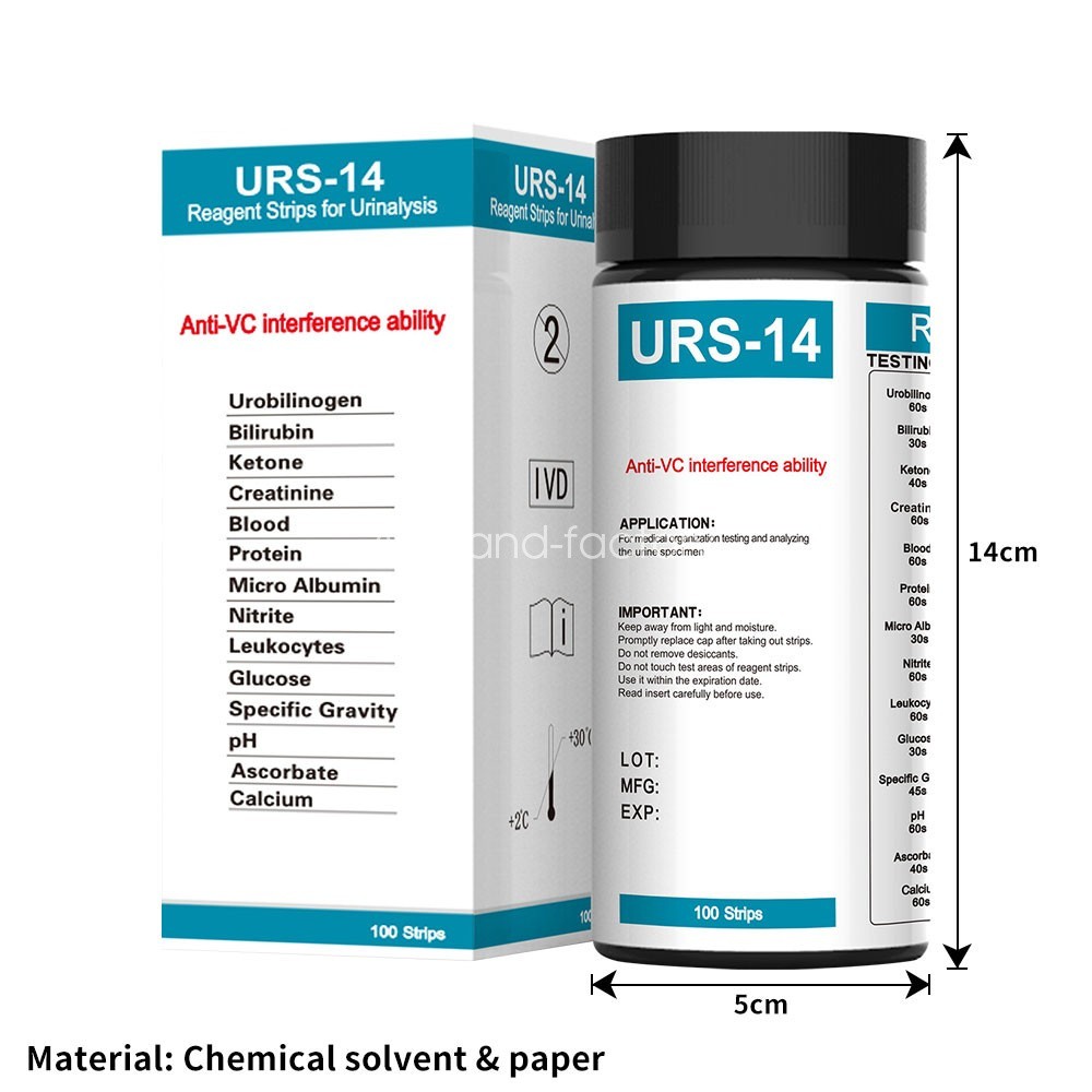 100pcs 14-in-1 Urinalysis PH Test Strips 14 Parameter Urine Analysis Test Strip