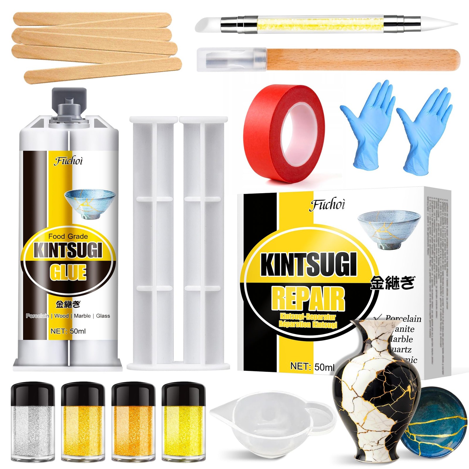 Kintsugi Repair Kit, Japanese Kintsugi Craft Kit with 50ml Food-Grade Ceramic...