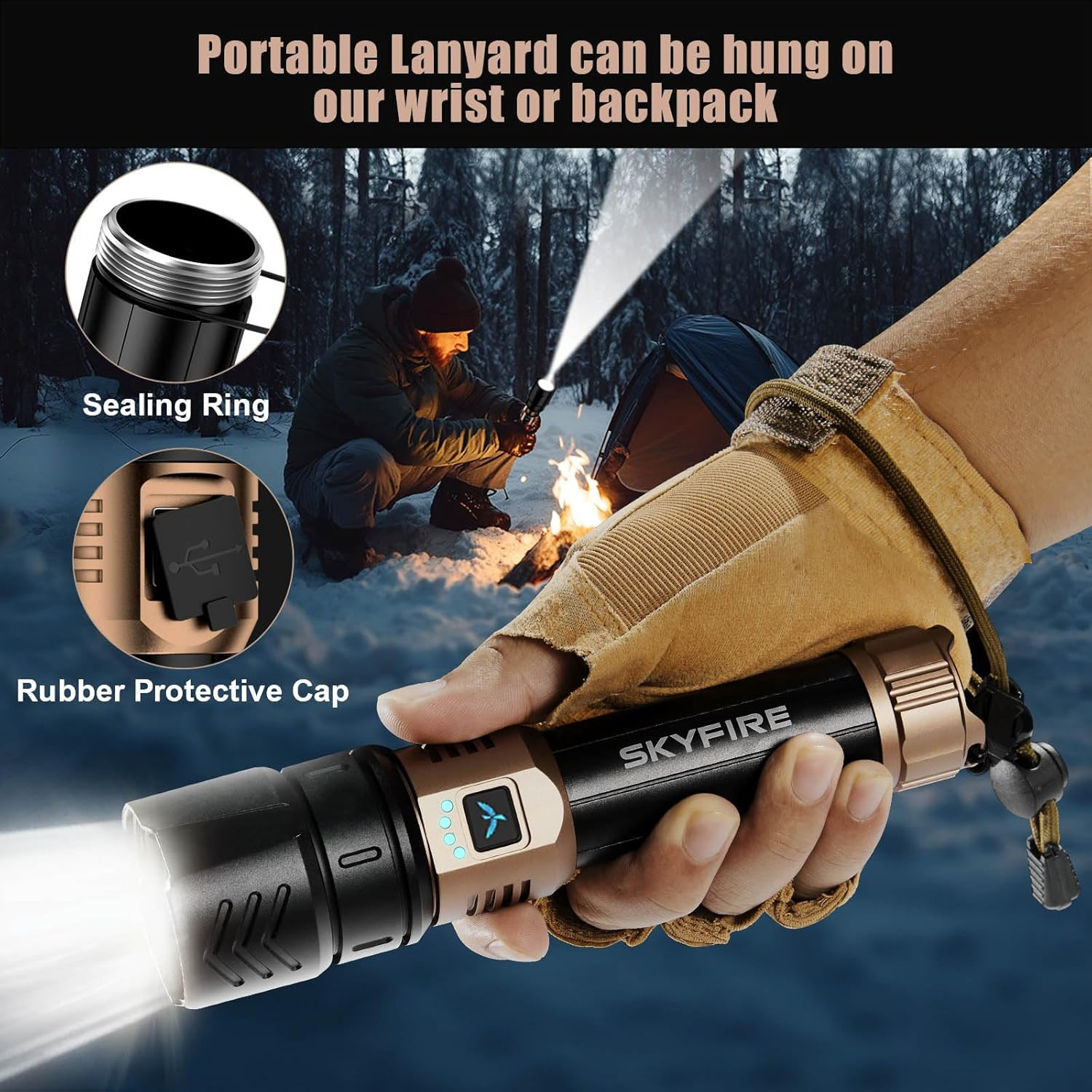 SKYFIRE 1500000LM LED Flashlight Rechargeable Zoom Fire Starter Waterproof