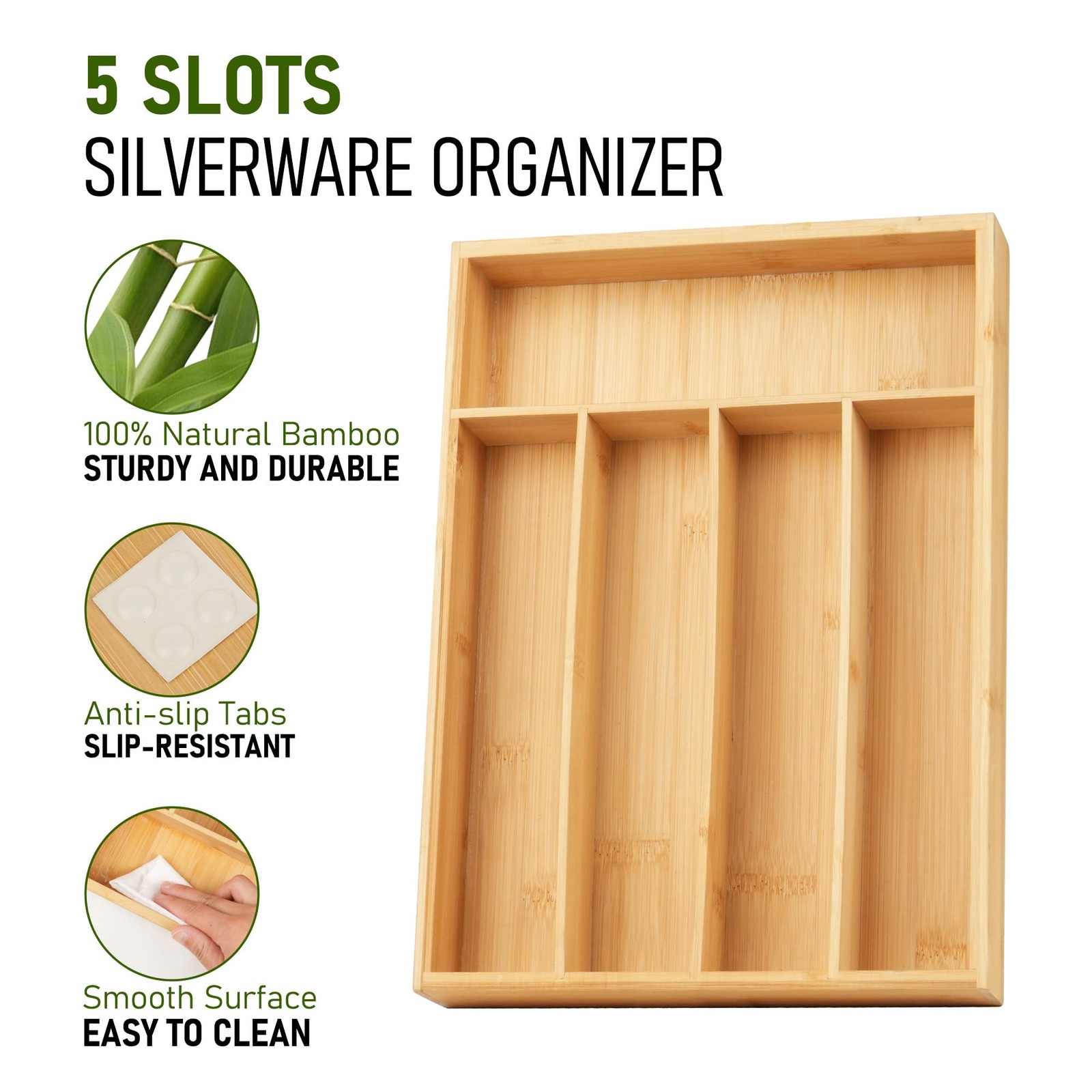 LotFancy Bamboo Kitchen Drawer Organizer, 9.5 Inch Silverware Light