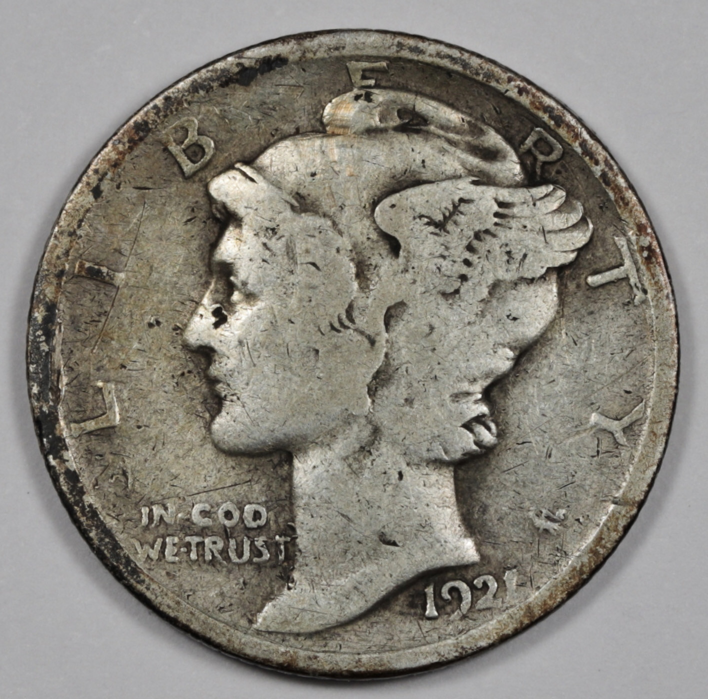 1921 Mercury Head Dime.  Natural Uncleaned.  VG.   202397