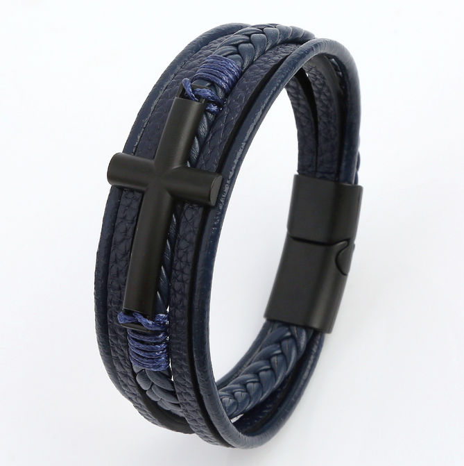 Leather hand woven bracelets, Cross Men's Bracelets, jewelry, accessories