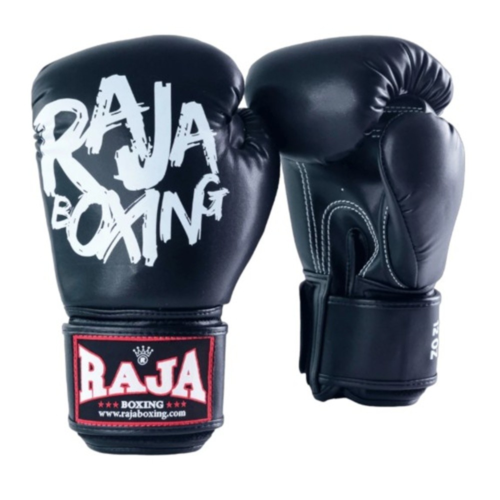 Raja Muay Thai Gloves Kickboxing # Black RBGV-V4  Model 4  12oz. Semi Leather