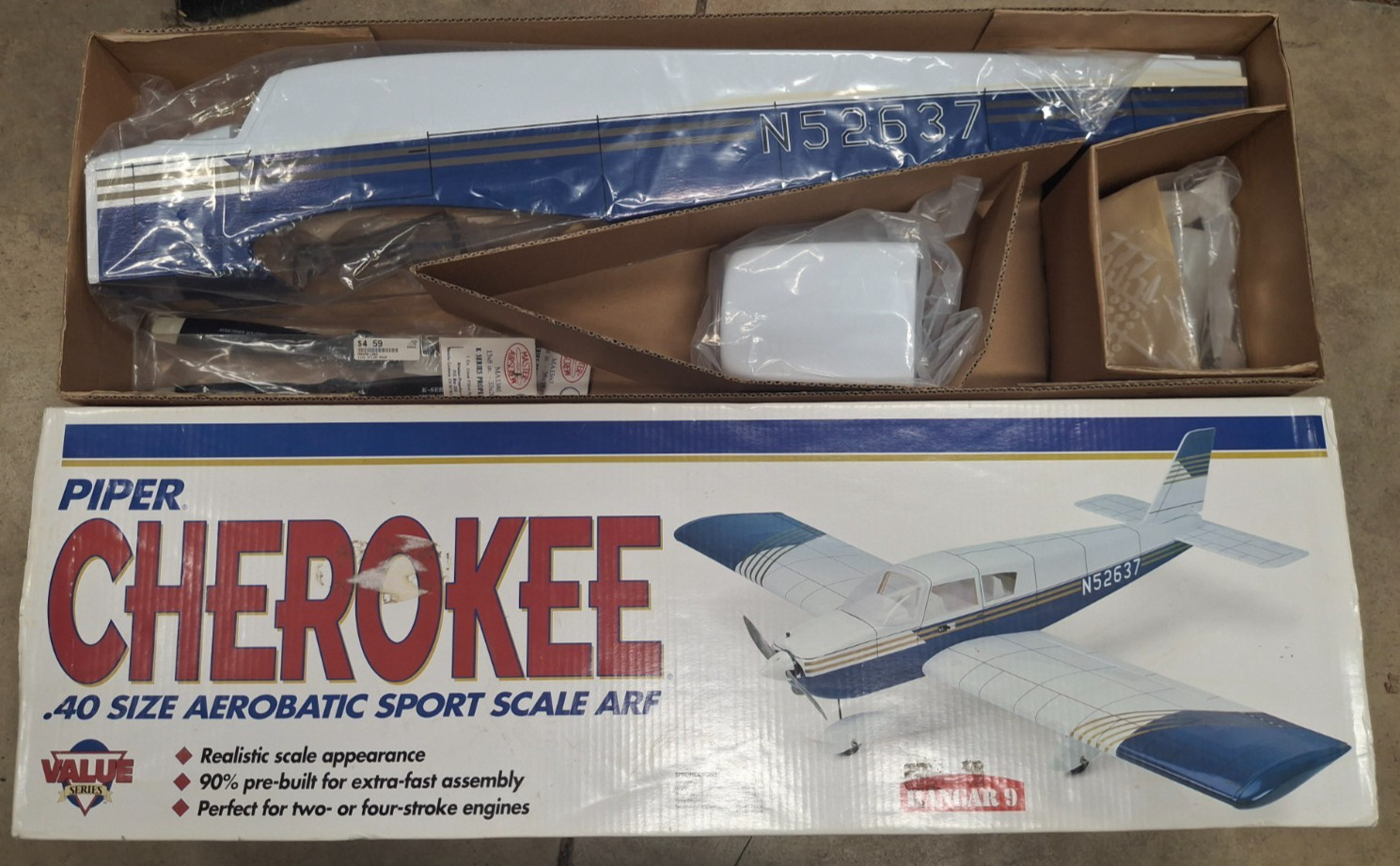 1998 Piper Cherokee .40 Size Aerobatic Sport Scale 62" Wingspan Blue White NEW!!