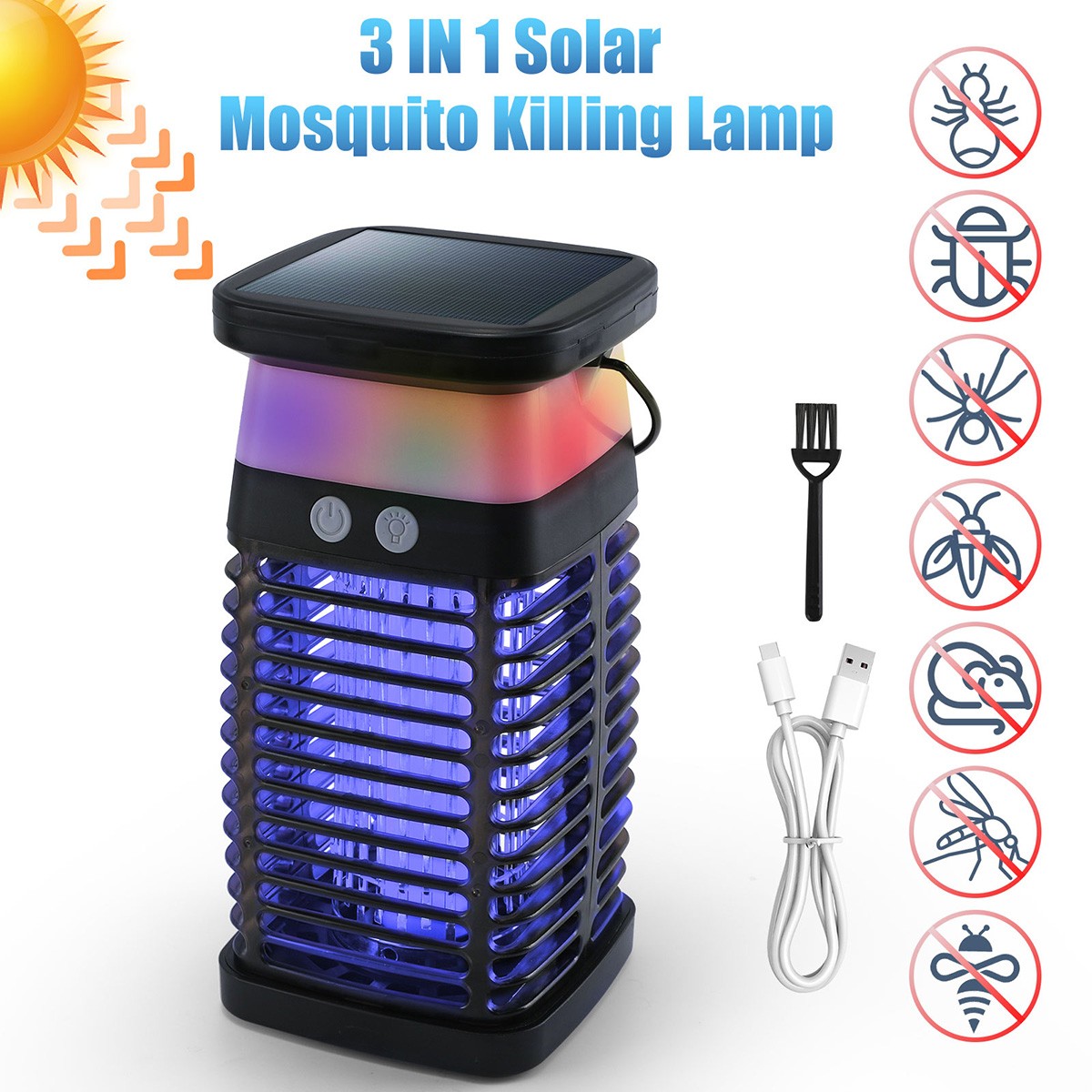 Large Solar USB Bug Zapper Fly Insect Mosquito Zapper Outdoor Smart Trap Lamp