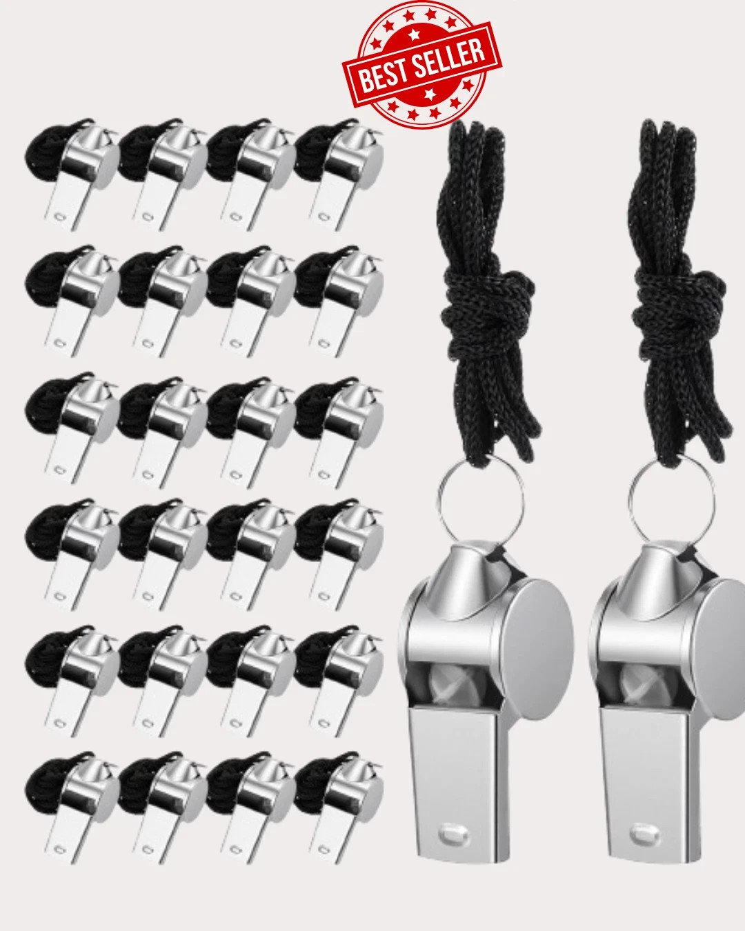 Whistle Bulk 100 Pcs Stainless Steel Loud Metal Professional Black Lanyard
