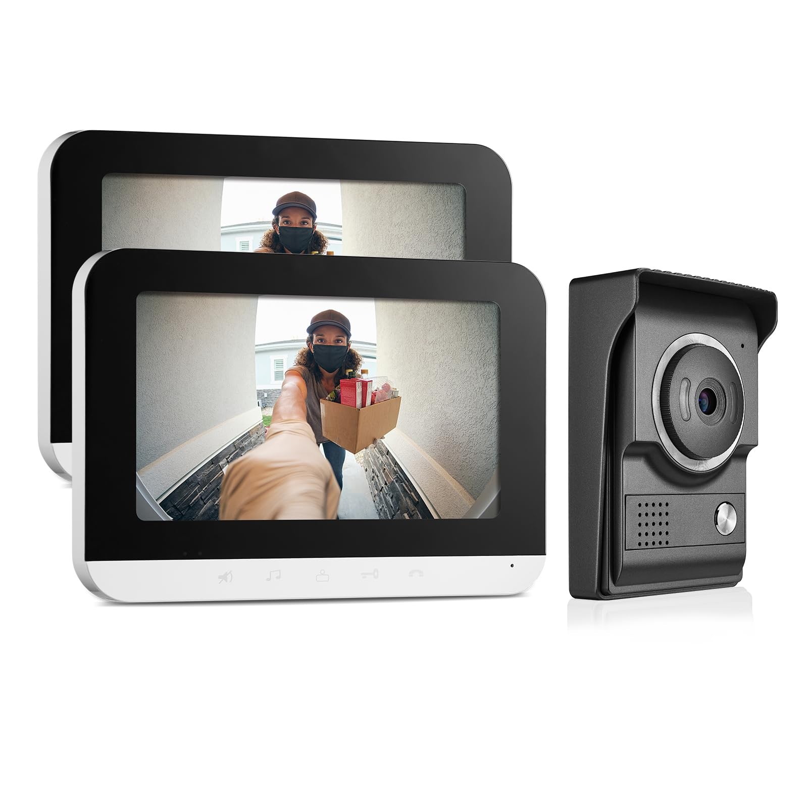 Video Intercom System 7" Doorbell Camera Remote Unlock 2 Monitors