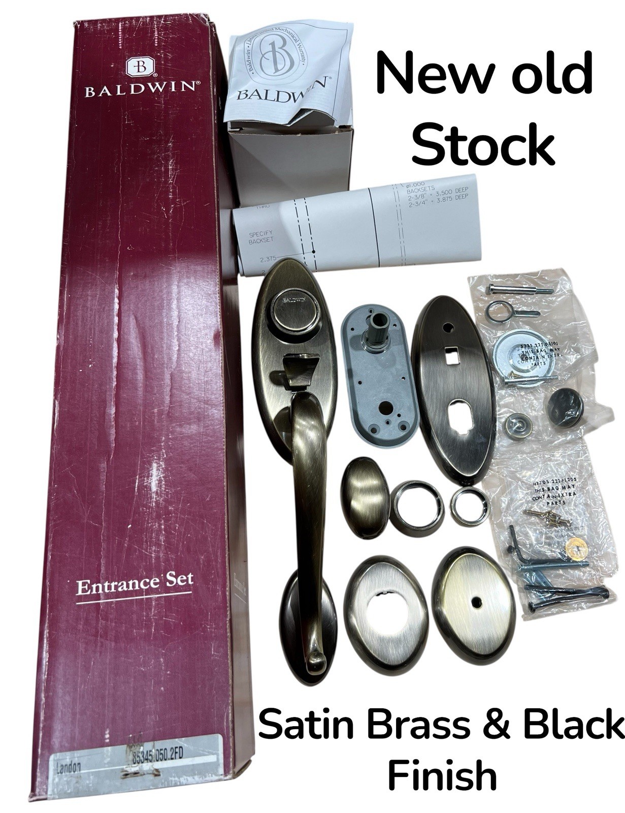 Baldwin 85345-050-2FD Full Dummy Kit Landon Series Satin Brass-Black Finish NOS
