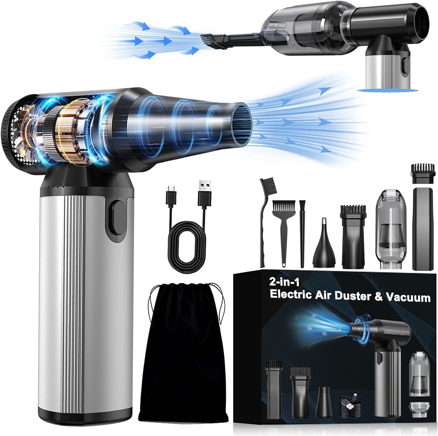 2-in-1 Compressed Air Duster & Vacuum, Brushless Motor, 320000RPM