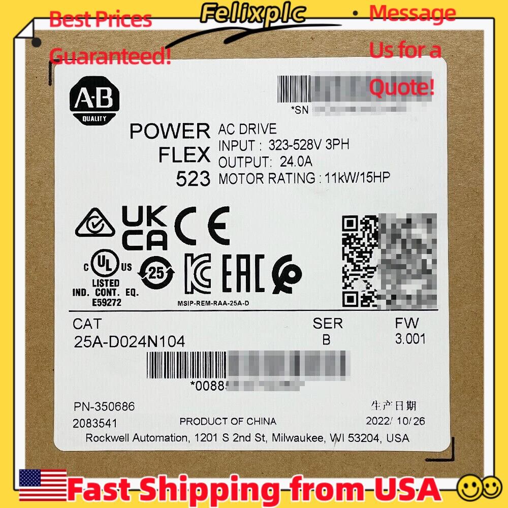 25A-D024N104 /B PowerFlex 523 AC Drive 11kW 15Hp Allen Bradley US Free Tax