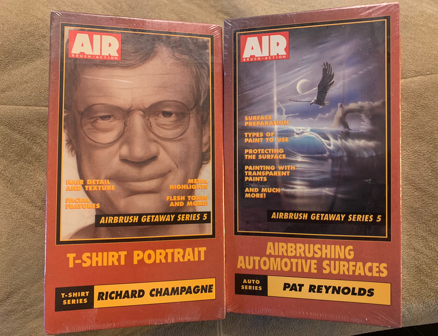 2- VTG SEALED AIR BRUSH ACTION VIDEOS T-SHIRT PORTRAIT & AUTOMOTIVE SURFACES