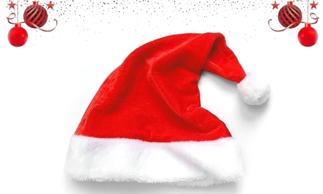 Christmas Santa Hat | Adult Holiday Hat for Women Men | Plus Brim | Fluffy XMAS