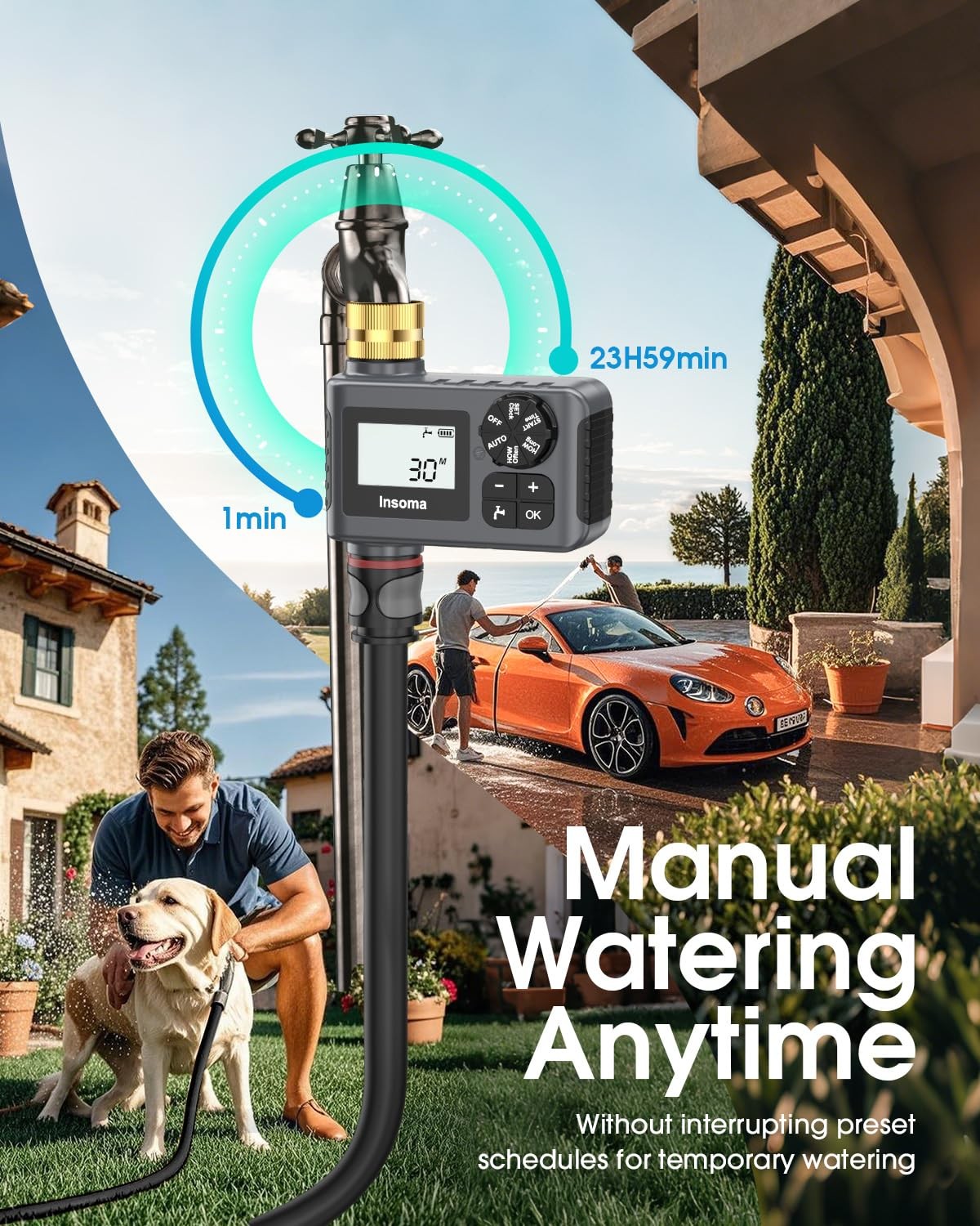 Automatic Water Timer for Garden Hose Drip Irrigation with Rain Delay Mode