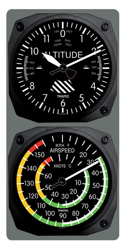 Trintec Aircraft Altimeter Clock/Airspeed Thermometer Wall Combo - 9060/9061