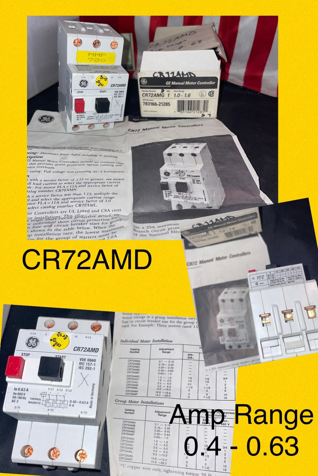 GE CR72AMD MANUAL MOTOR CONTROLLER - Amp Range .4 - .63
