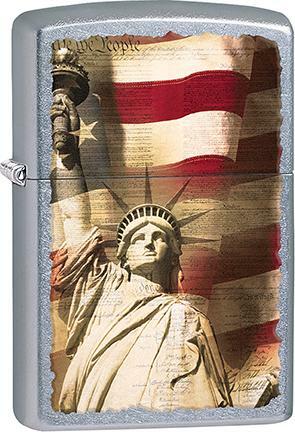 Zippo Windproof Metal Design Fire Lighter - Statue Of Liberty & U.S. Flag