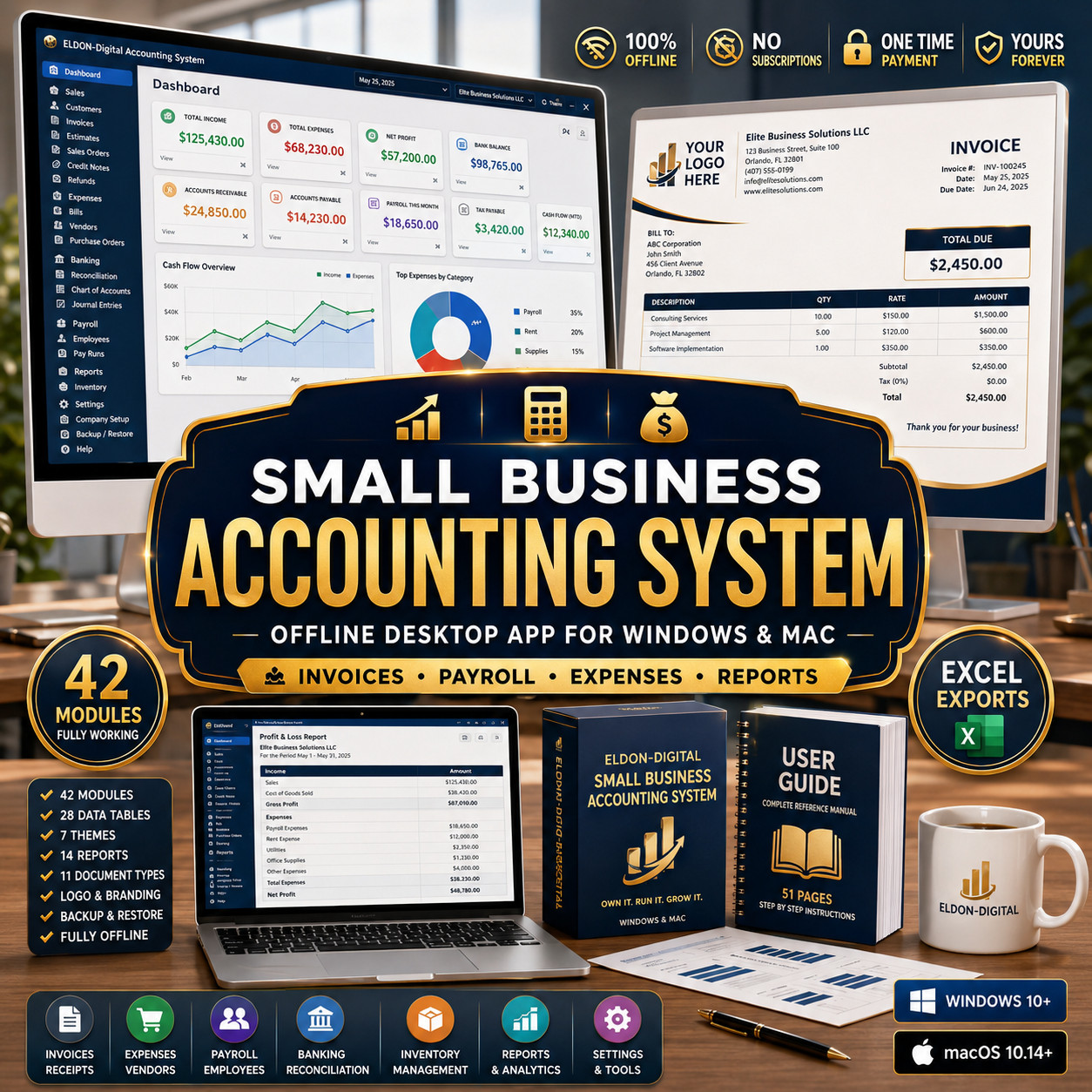 Small Business Accounting Software on USB Drive | Desktop App for Window/MAC