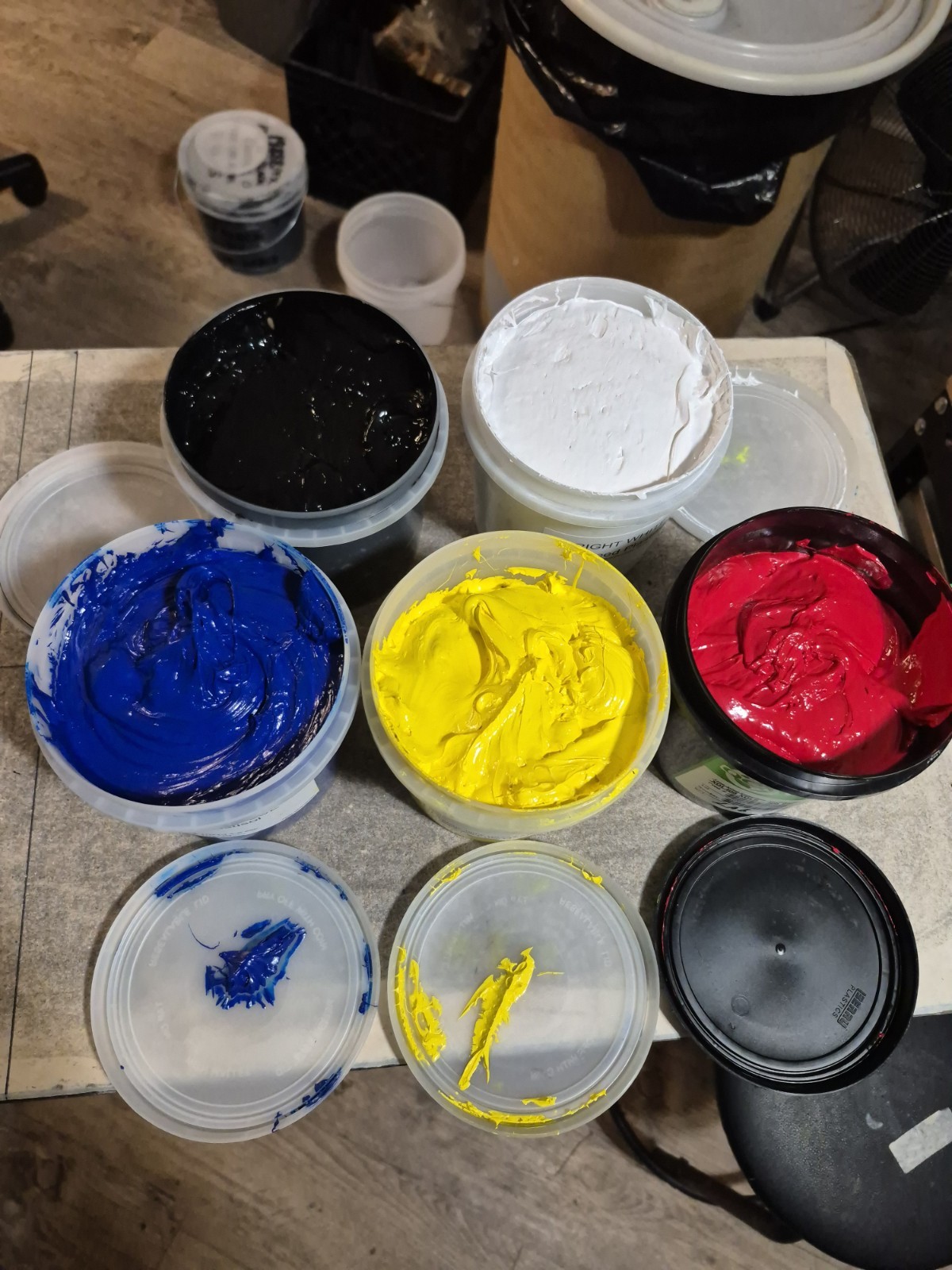 Set Of 5 Plastisol Ink. RED, YELLOW, BLUE , BLACK AND WHITE