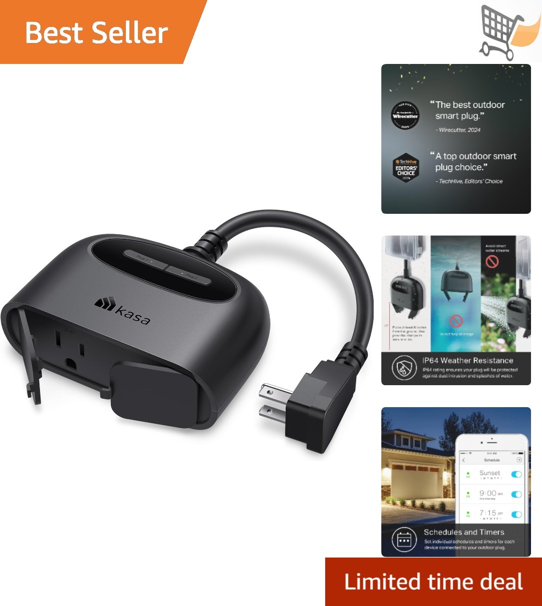 Outdoor Smart Plug Wi-Fi  Weather Resistant 2 Outlets Alexa Google