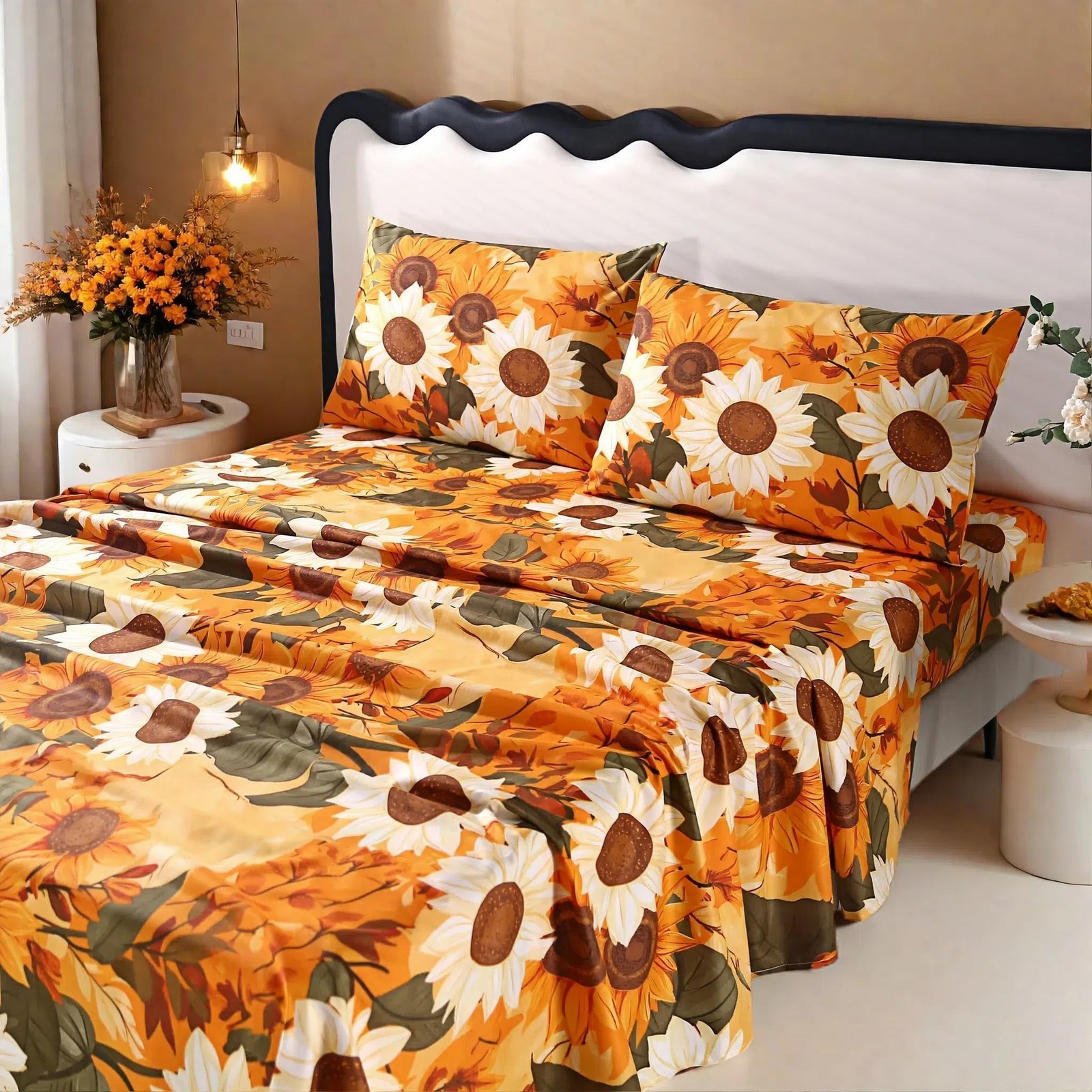 4Pcs Floral Full Size Bed Sheets,Microfiber Floral Bedding Sheet Sets,Boho Ye...
