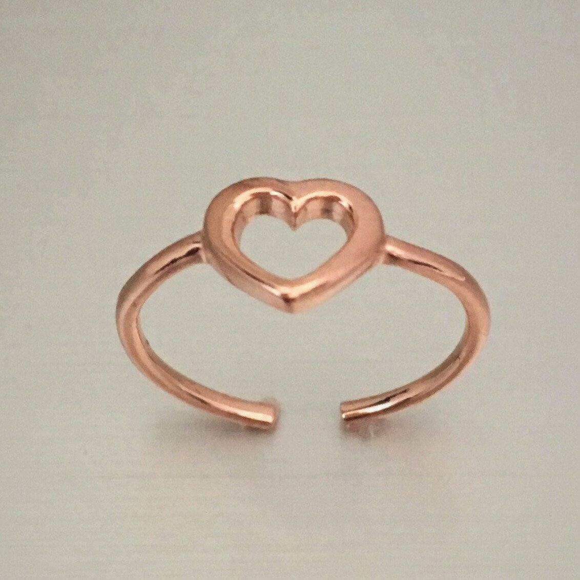 Rose Gold Over Sterling Silver Heart Toe Ring, Silver Rings, Love Hearts Jewelry