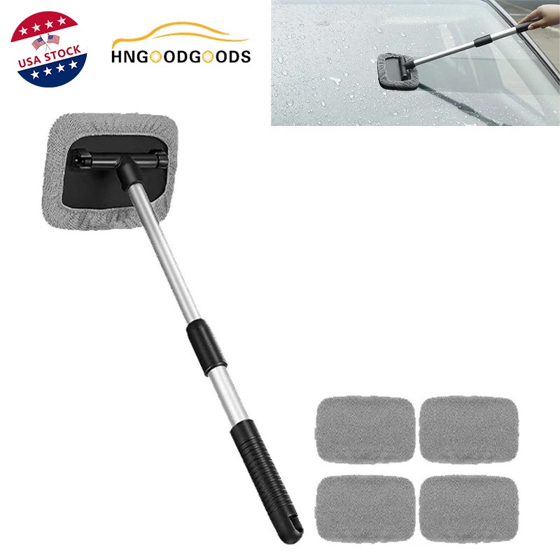 Gray Car Windshield Cleaner Tool Window Cleaning Tool Extendable&Microfiber Pads