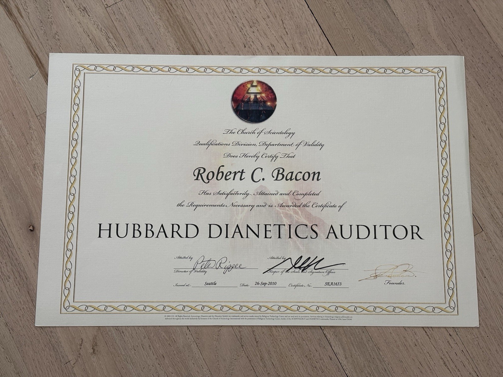 RARE Church Scientology Ron Hubbard Dianetics Auditor Certificate Certification