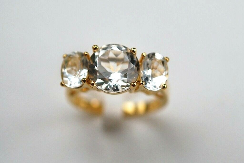New 14K Yellow Gold plated Sterling Silver White Topaz 6.5 cttw Ring .925 size 7