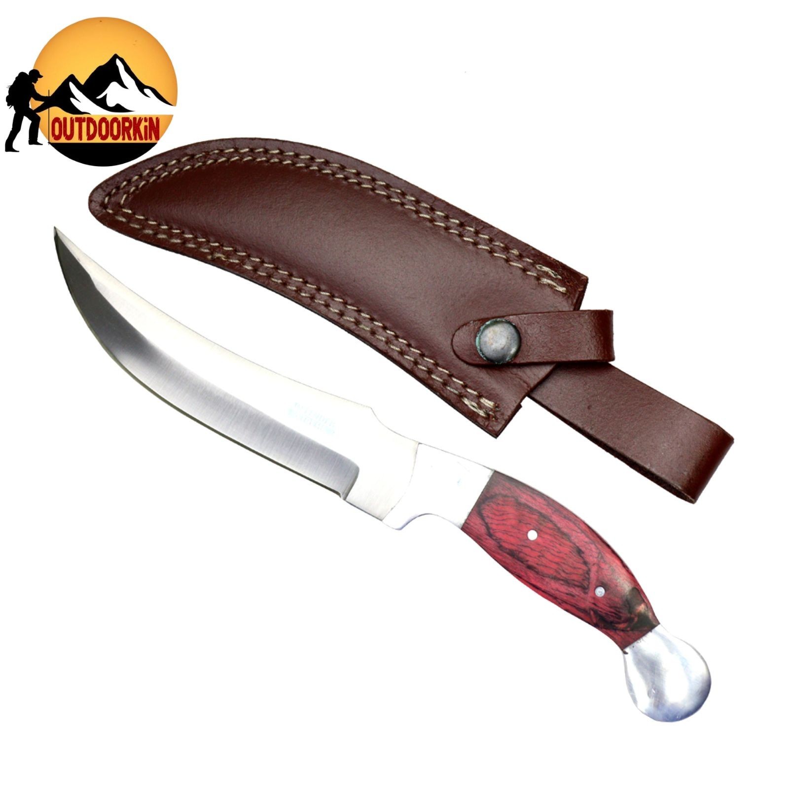 11" FULL TANG Hunting Fixed Blade SURVIVAL Knife Red WOOD Handle w/ Sheath