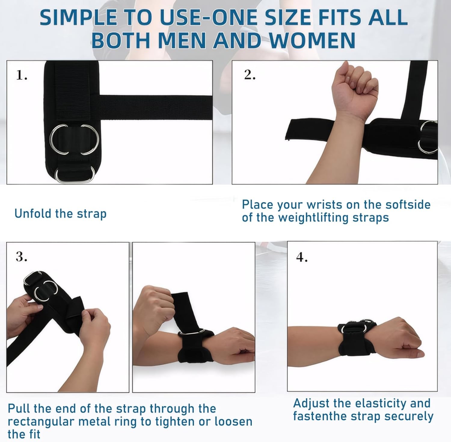 1 Pair Wrist Straps Weightlifting, Black Lifting Straps with Cuffed D Ring
