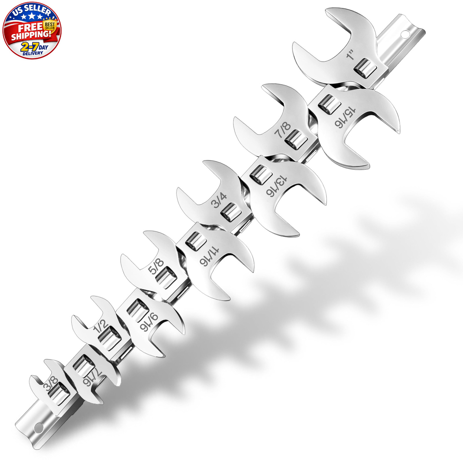 11 Piece Crows Foot Wrench Set SAE 3/8 to 1 Inch 3/8 Drive Flare Nut Tool Set wi