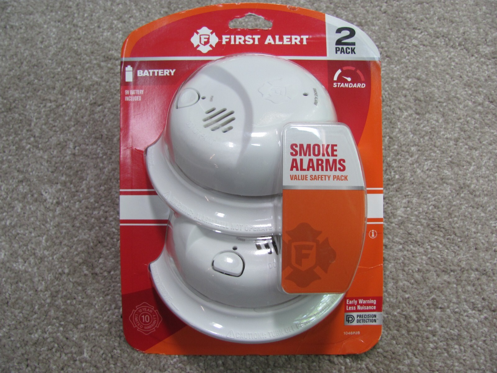 Brand New First Alert Alarm Smoke DC SMI100 Clam 2pk Tray: 9-Volt Battery White