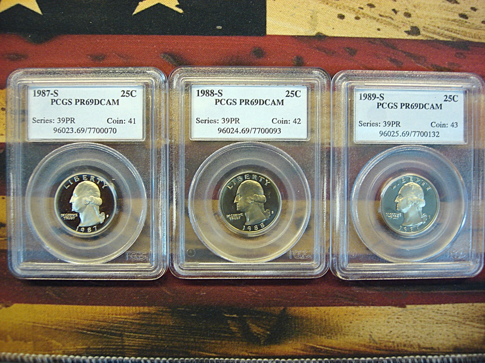3 DIFF. DATE PROOF WASHINGTON QUARTERS 1987 - 1989 - PCGS PR69DCAM - ALL NICE!