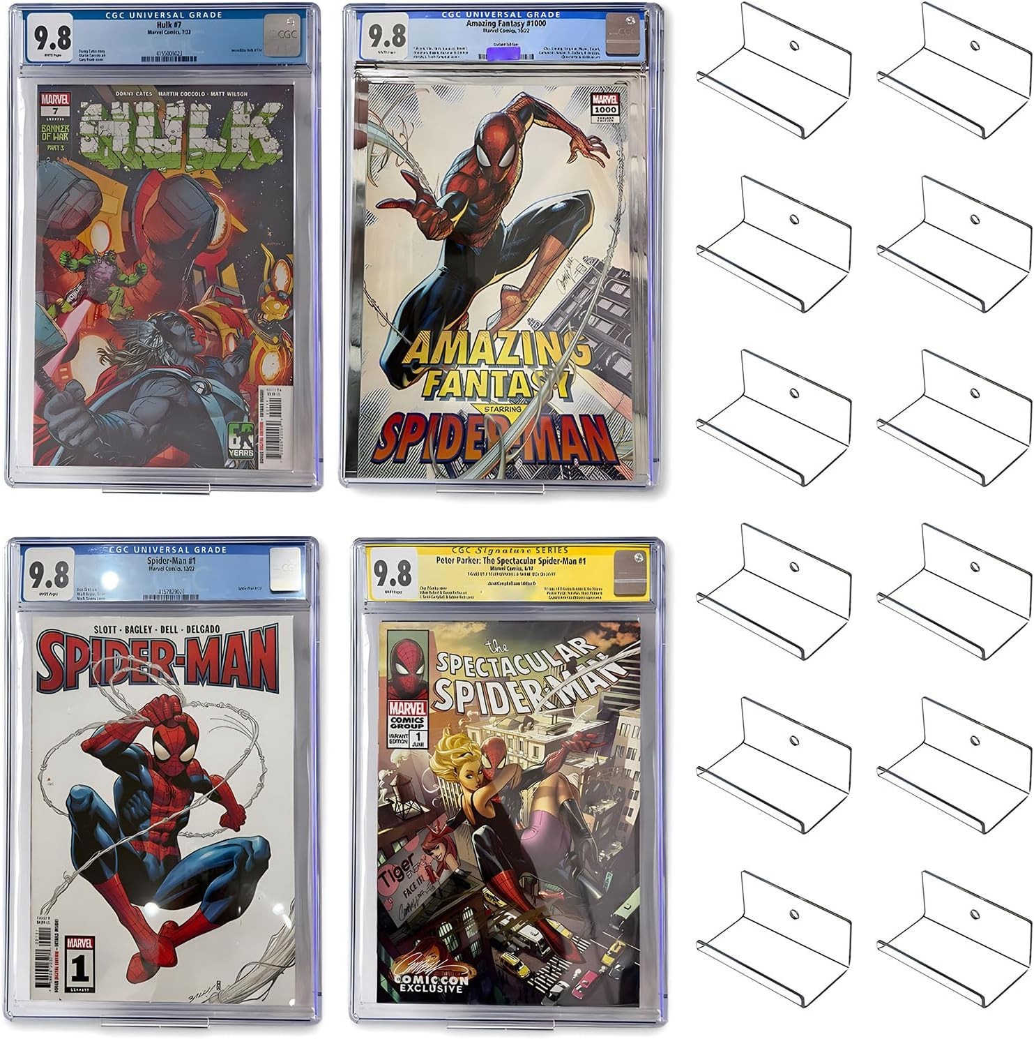 12pcs Clear Floating Comic Book Display Shelves, Comic Book Shelf Stand Wall ...