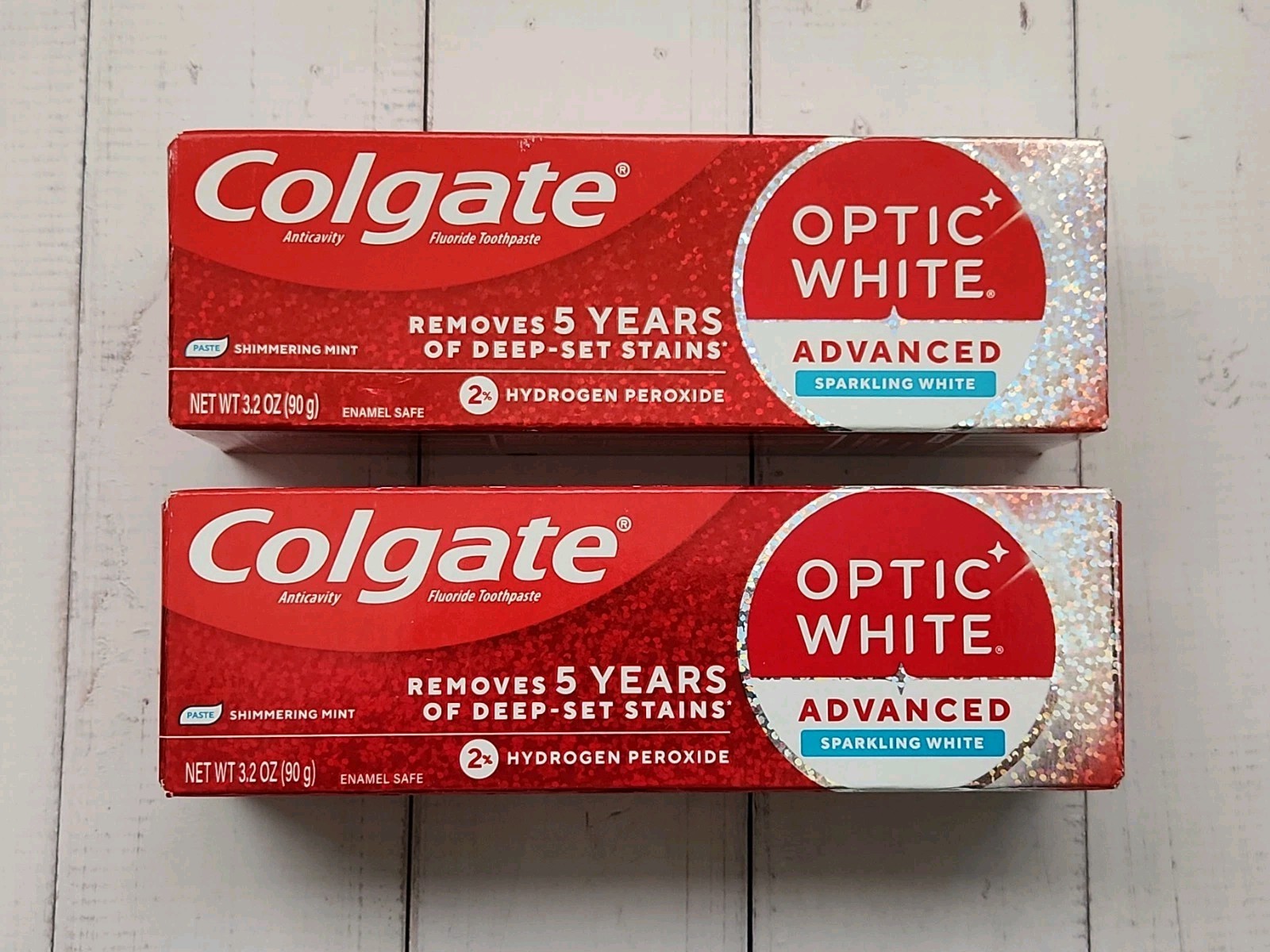 (Pack of 2) Colgate Optic White Advanced Toothpaste, Shimmering Mint, 3.2 fl oz