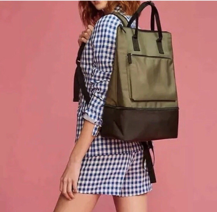 New DSW Backpack Light Grey & Black Nylon Bottom Compartment For Shoes ￼
