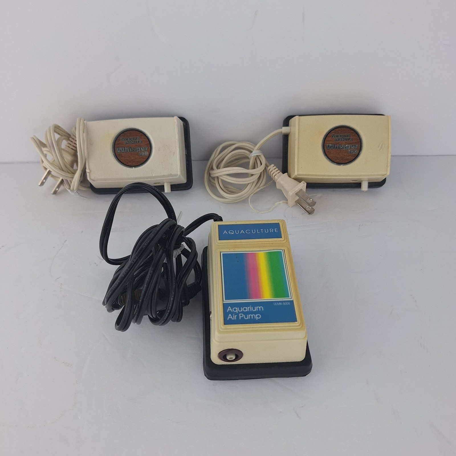 Vtge Second Nature Whisper 100 and Aquaculture Aquarium Fish Air Pump Lot of 3