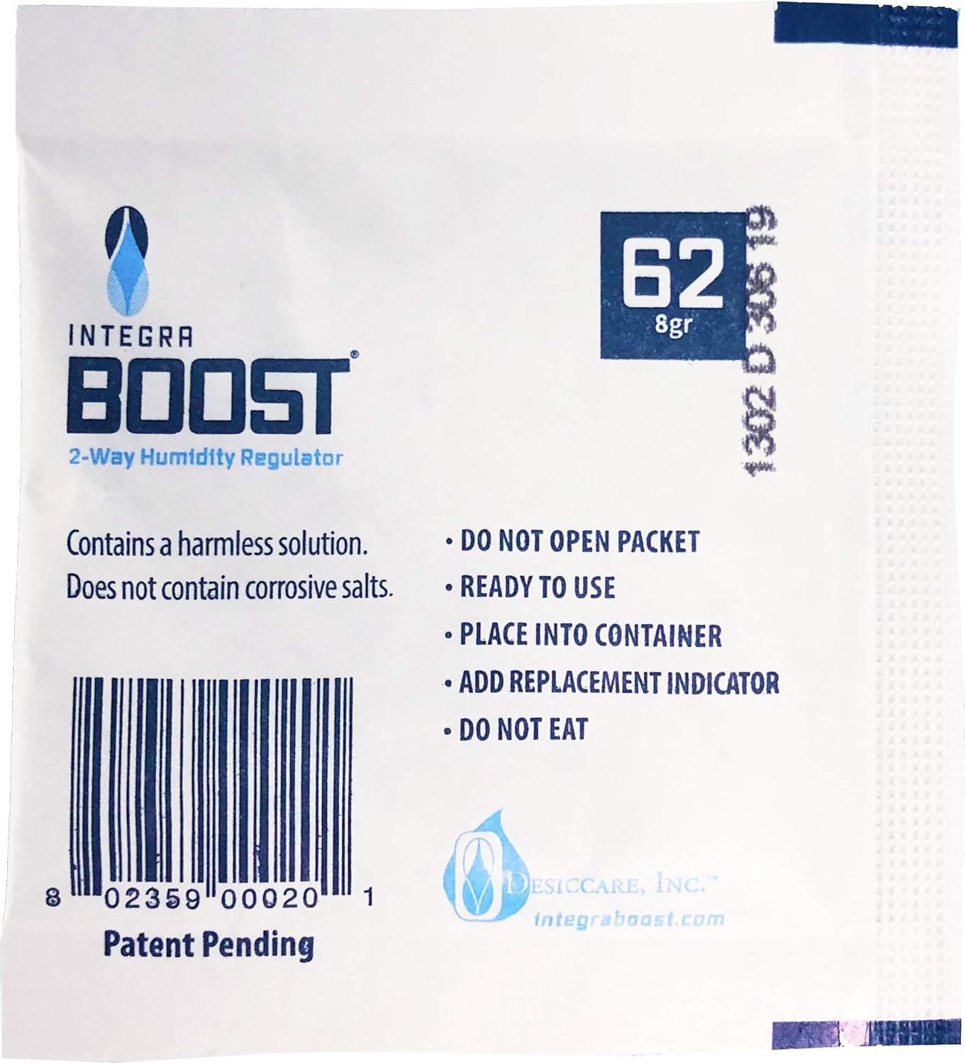 Boost 8G Humidiccant Bulk 62% (50/Pack) – 2-Way Humidity Control Packs – Include