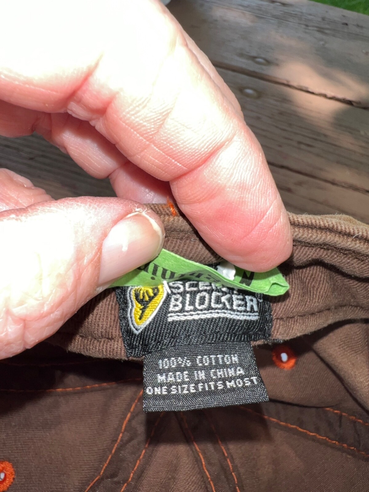 Scent Blocker Logo Patch Gold/Orange Hat Cap Strap Buckle Distressed Good Cond.