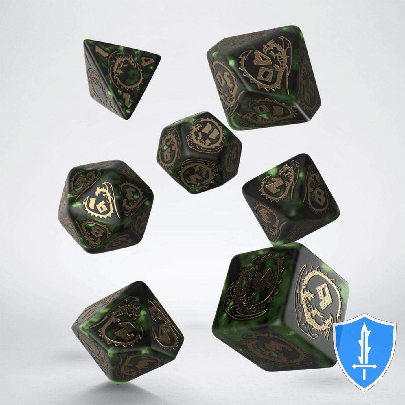 Q-Workshop Dragons Dice Set (7) Bottle Green/Gold D&D RPG