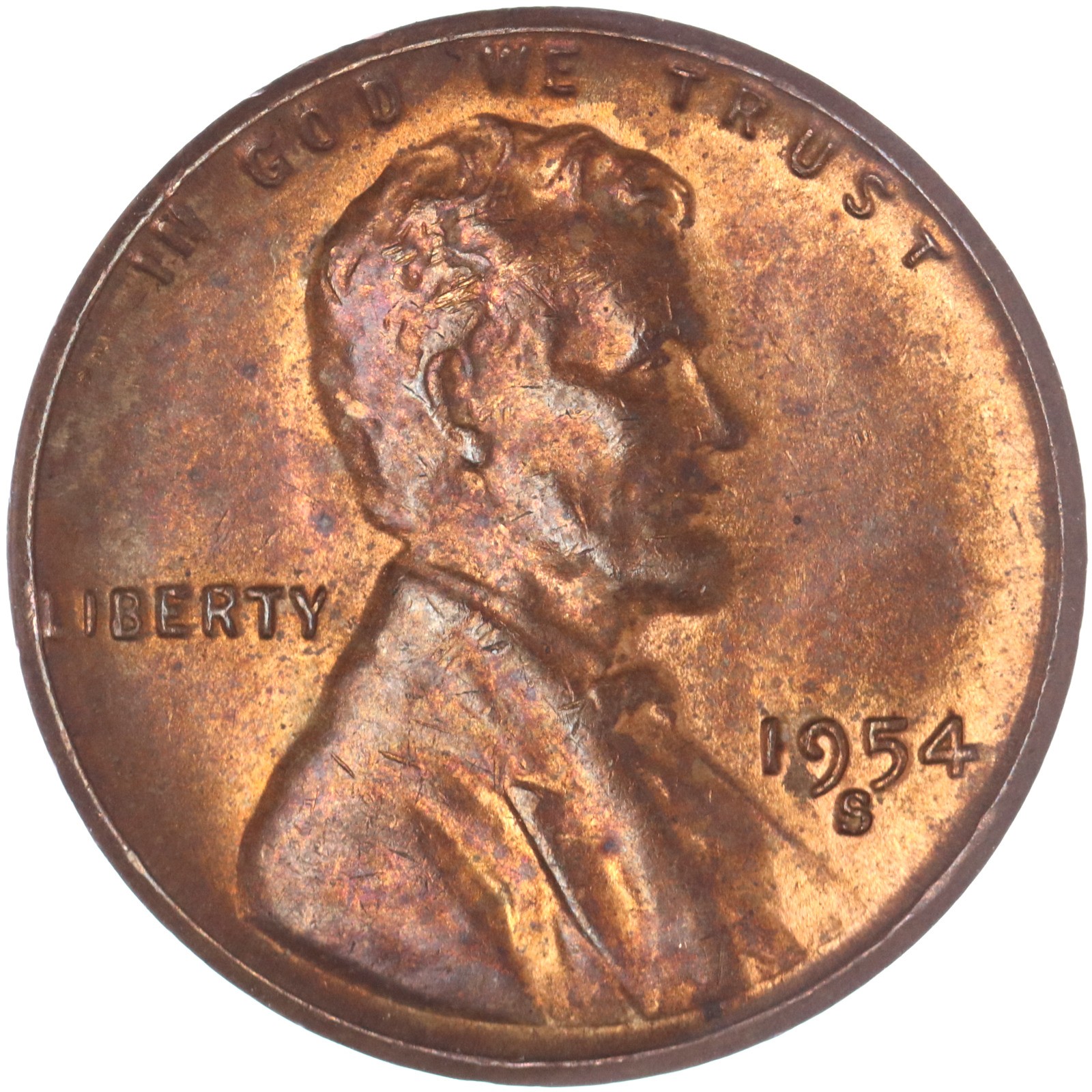 1954 S Lincoln Wheat Cent About Uncirculated Penny AU
