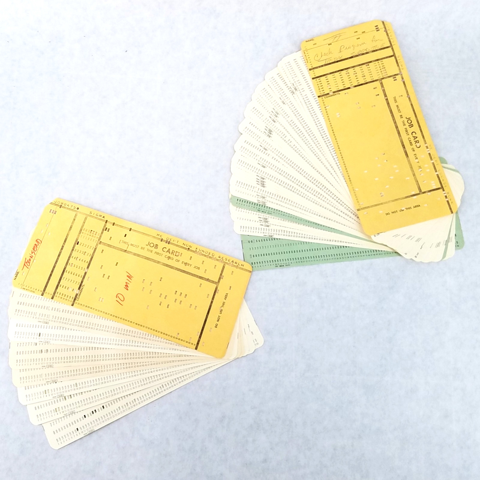 VINTAGE IBM COMPUTER Punch Card 5081 LOT of 35 Punched & Job Card B71276 - USED