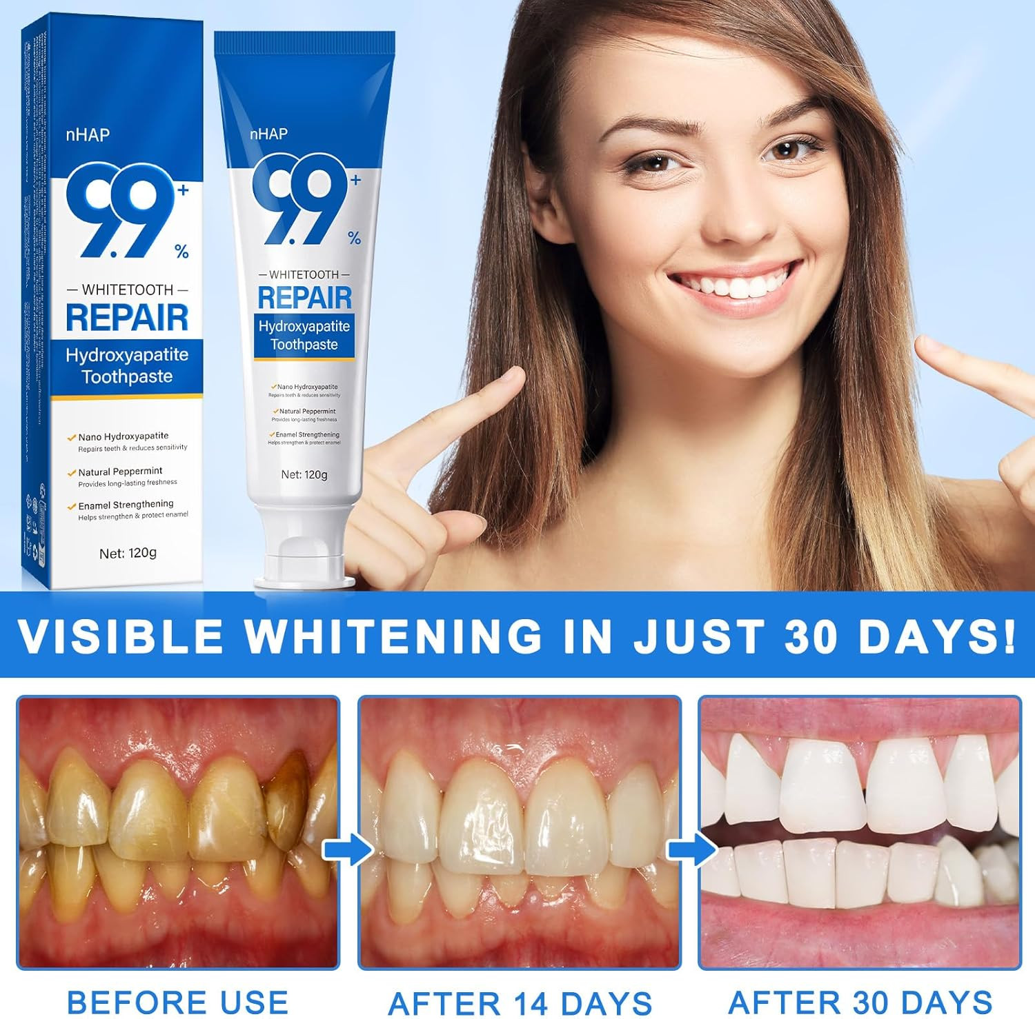 9.9% Hydroxyapatite Toothpaste - 2 Pack, Protects Enamel and Strengthens Teeth,