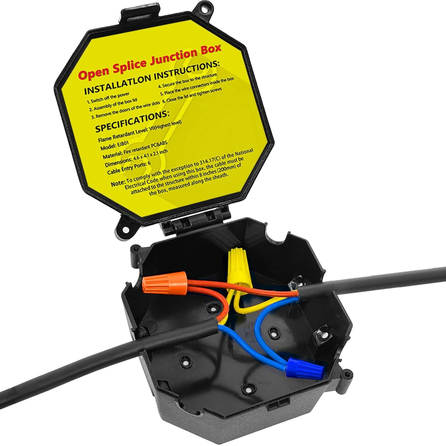 Black Open Splice Junction Box (Single), Electrical Splice Box Wire Junction Box