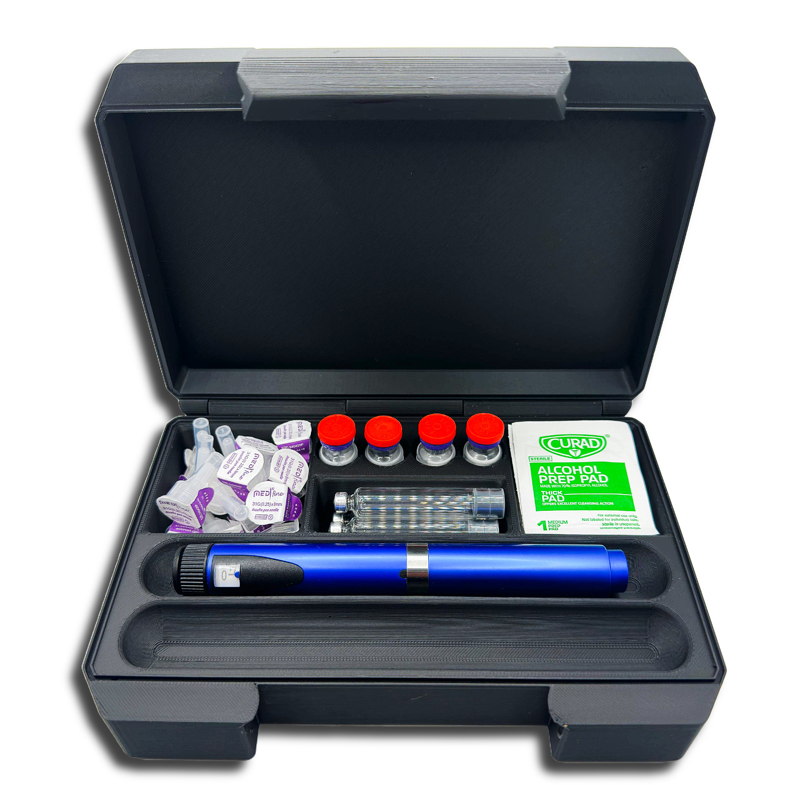 2-Pen Storage Case with Vial & Needle Compartments – GLP-1 / Insulin Organizer