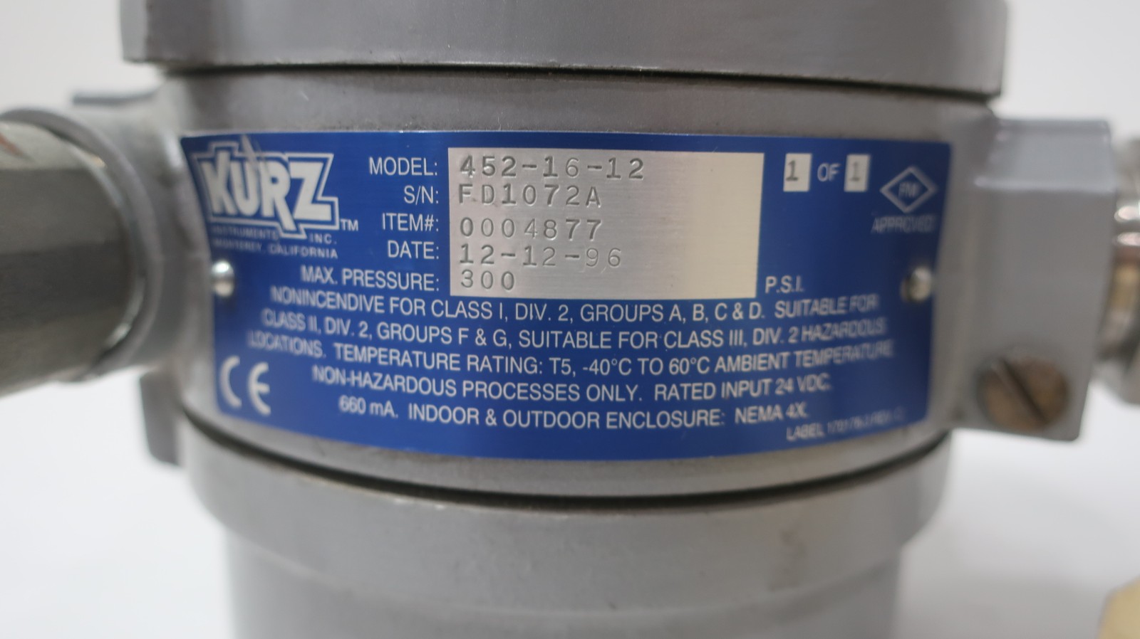 Kurz Instruments 452-16-12 Mass Flow Sensor