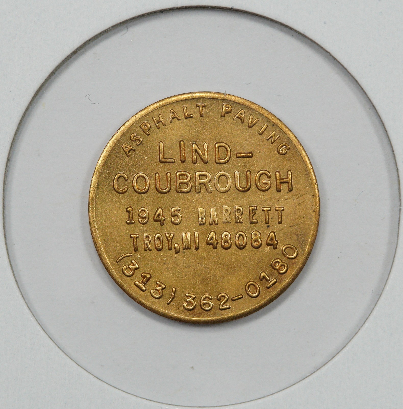 1976 Lind-Coubrough Asphalt Paving Troy Michigan Advertising Token #2