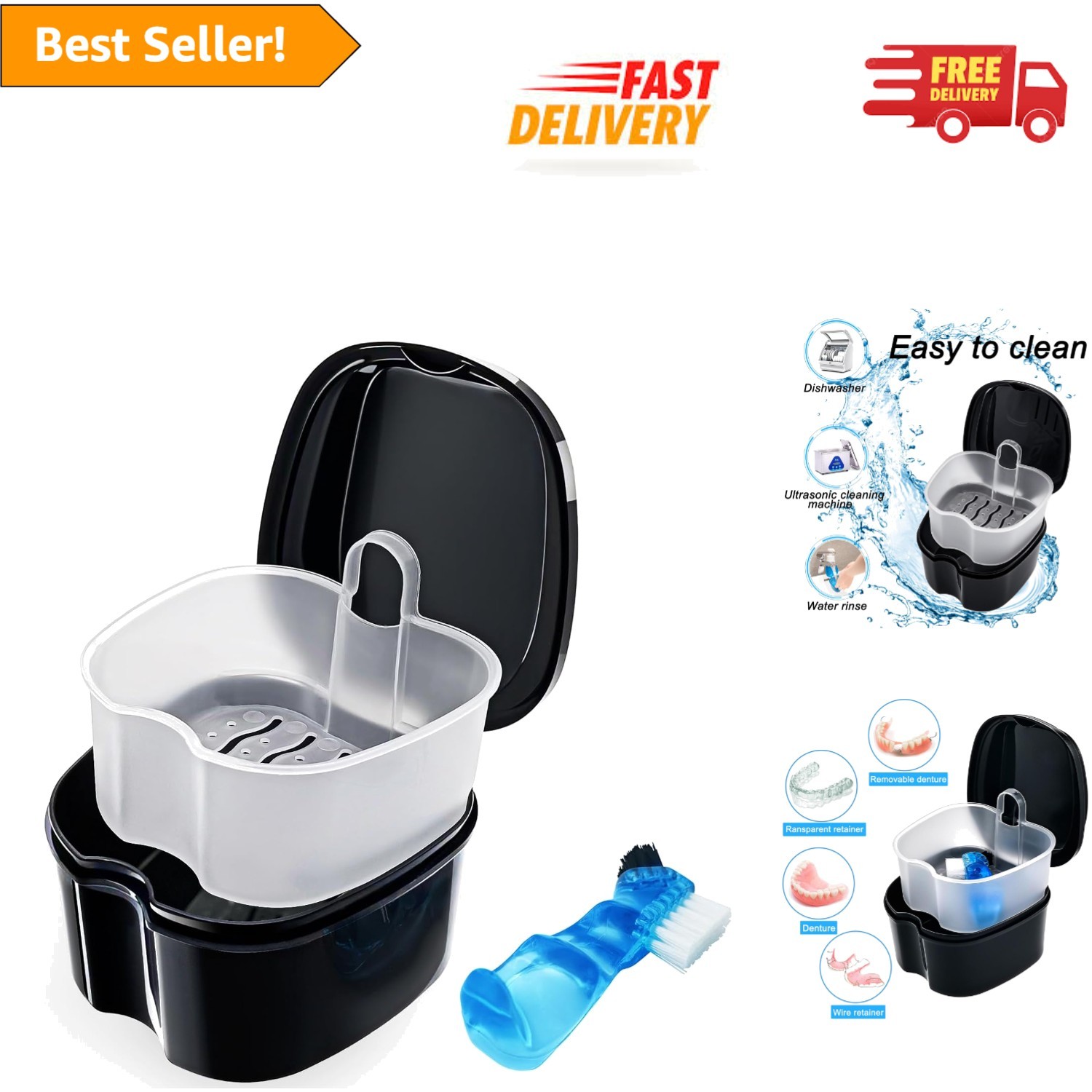 Versatile Black Waterproof Denture Case: Ideal for Storing Retainers & More