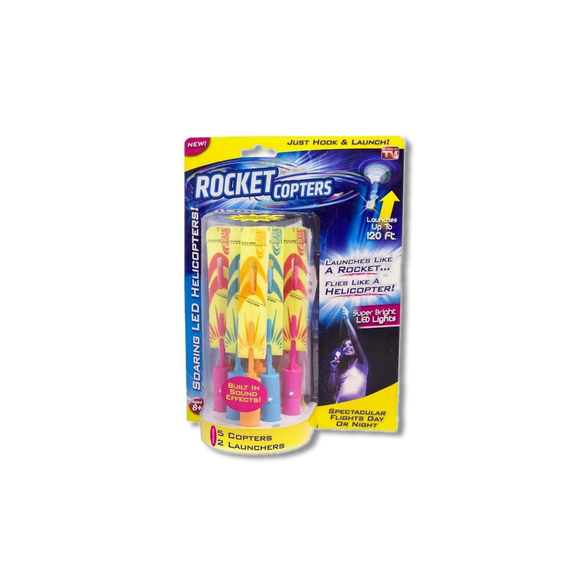 Rocket Copters Slingshot LED Launching Helicopters Plastic 5 pc ROCKCOPOG