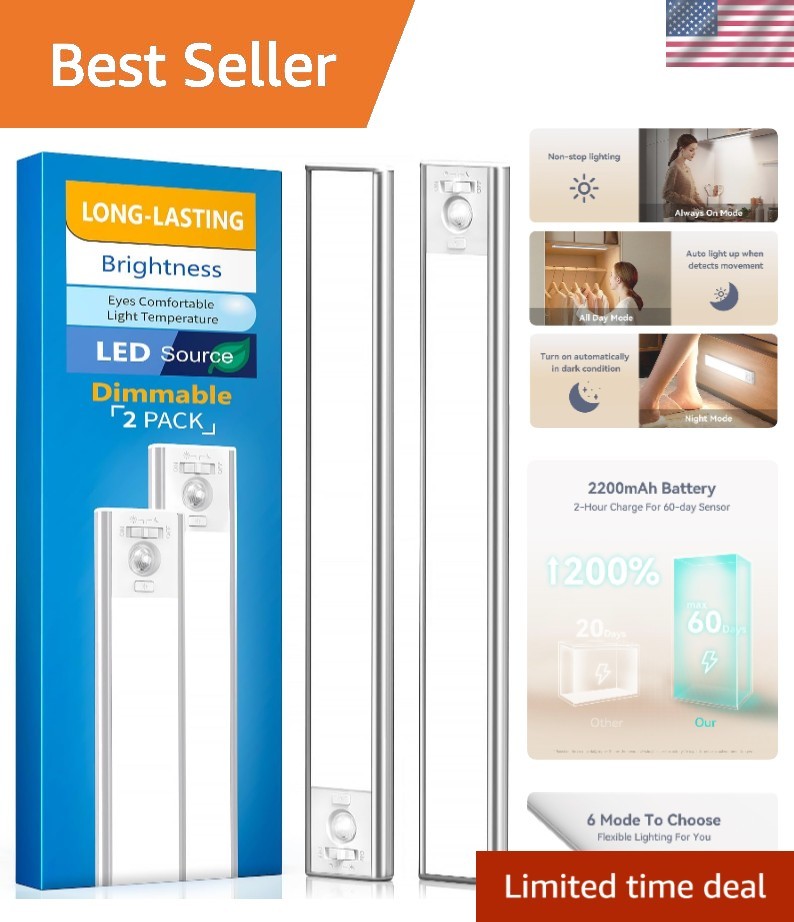 Under Cabinet Lighting, LED Motion Sensor Light Indoor, 2200mAh USB Rechargea...